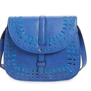 Dirty Ballerina Coral Blue Perforated Faux Leather Saddle Crossbody